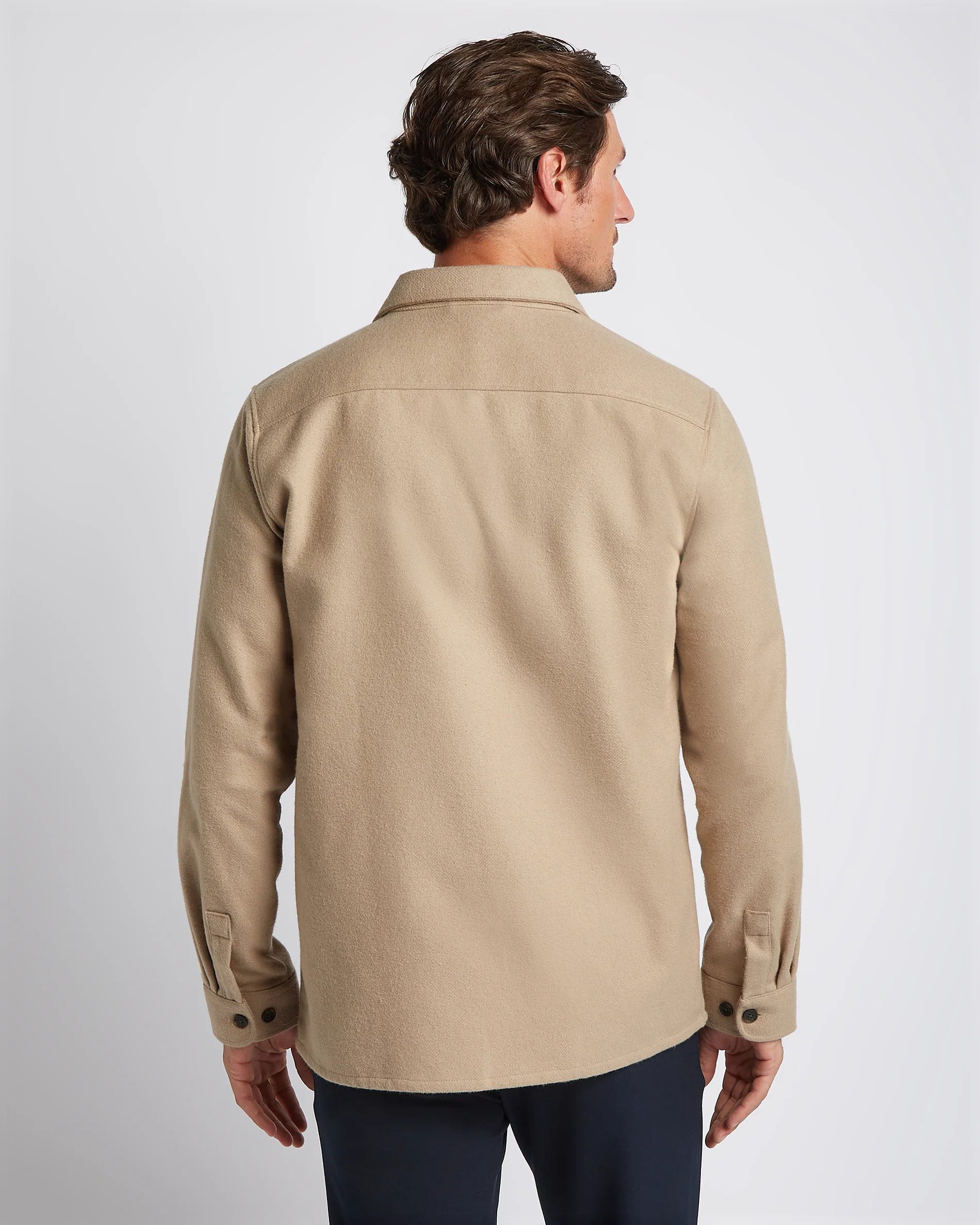 Flannel Overshirt Beige - Image 4