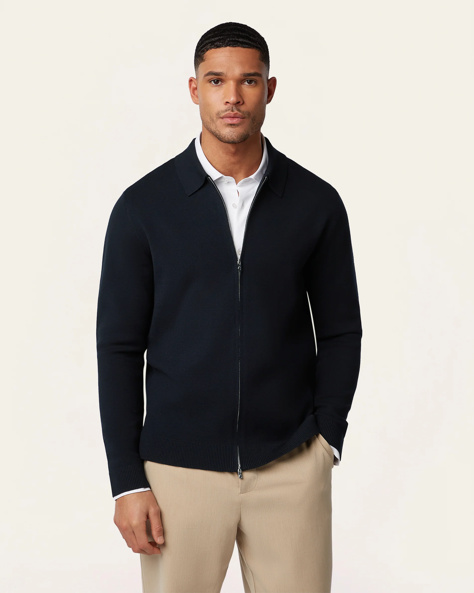 Full Zip Jacquard Cardigan Navy - Image 5
