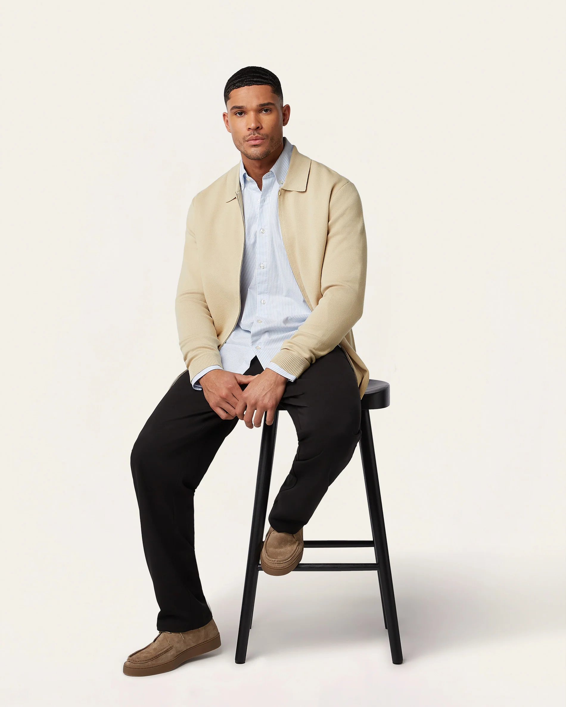 Full Zip Jacquard Cardigan Sand - Image 3