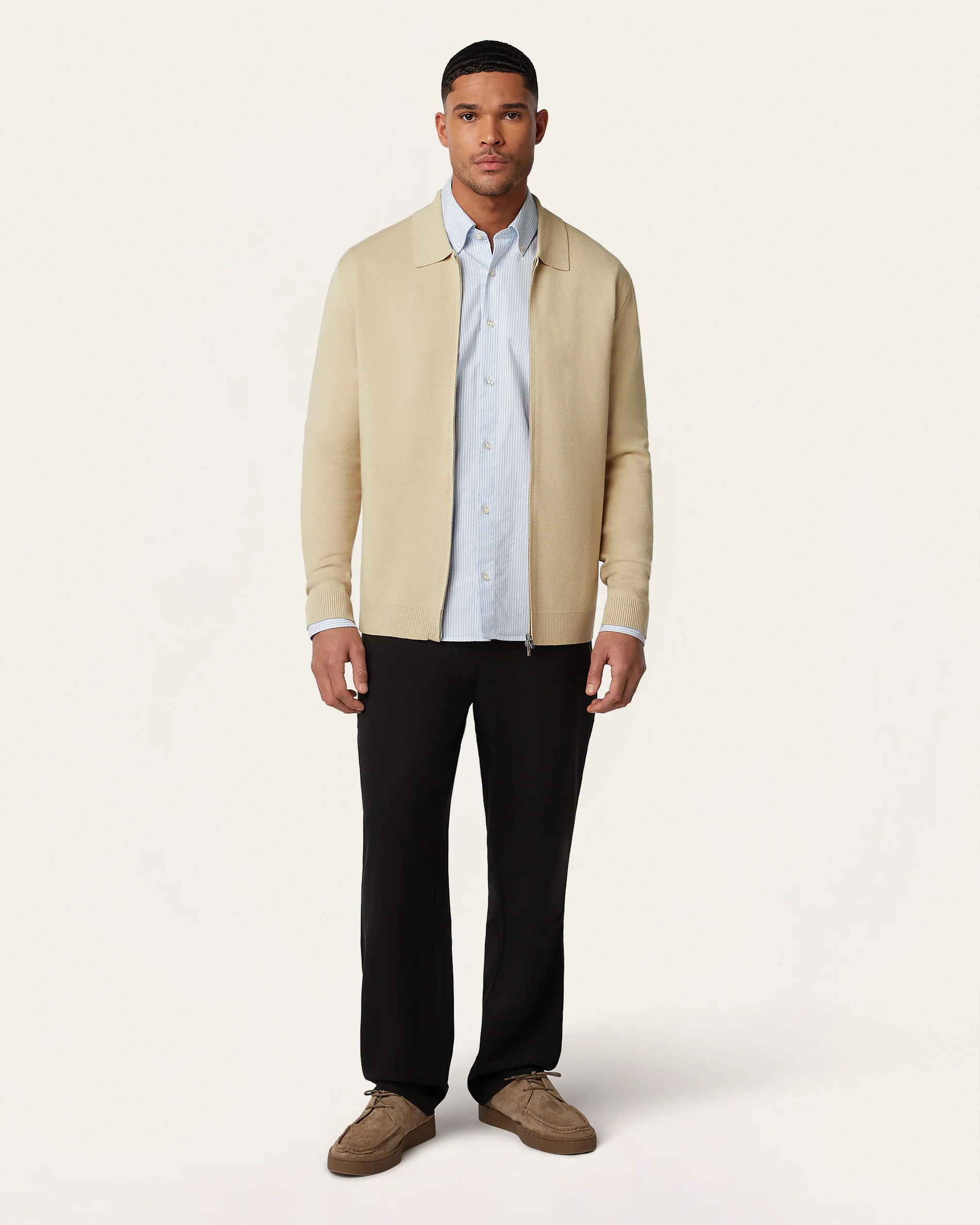 Full Zip Jacquard Cardigan Sand - Image 4