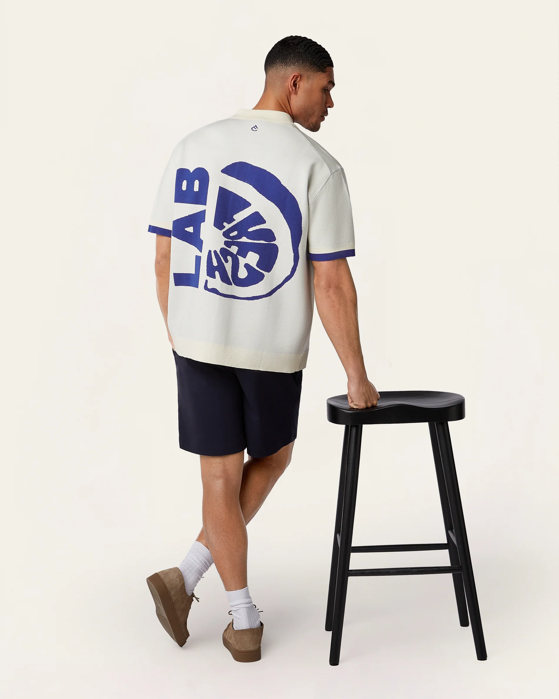 Jacquard Short Sleeve Shirt Off White / Cobalt Blue - Image 3