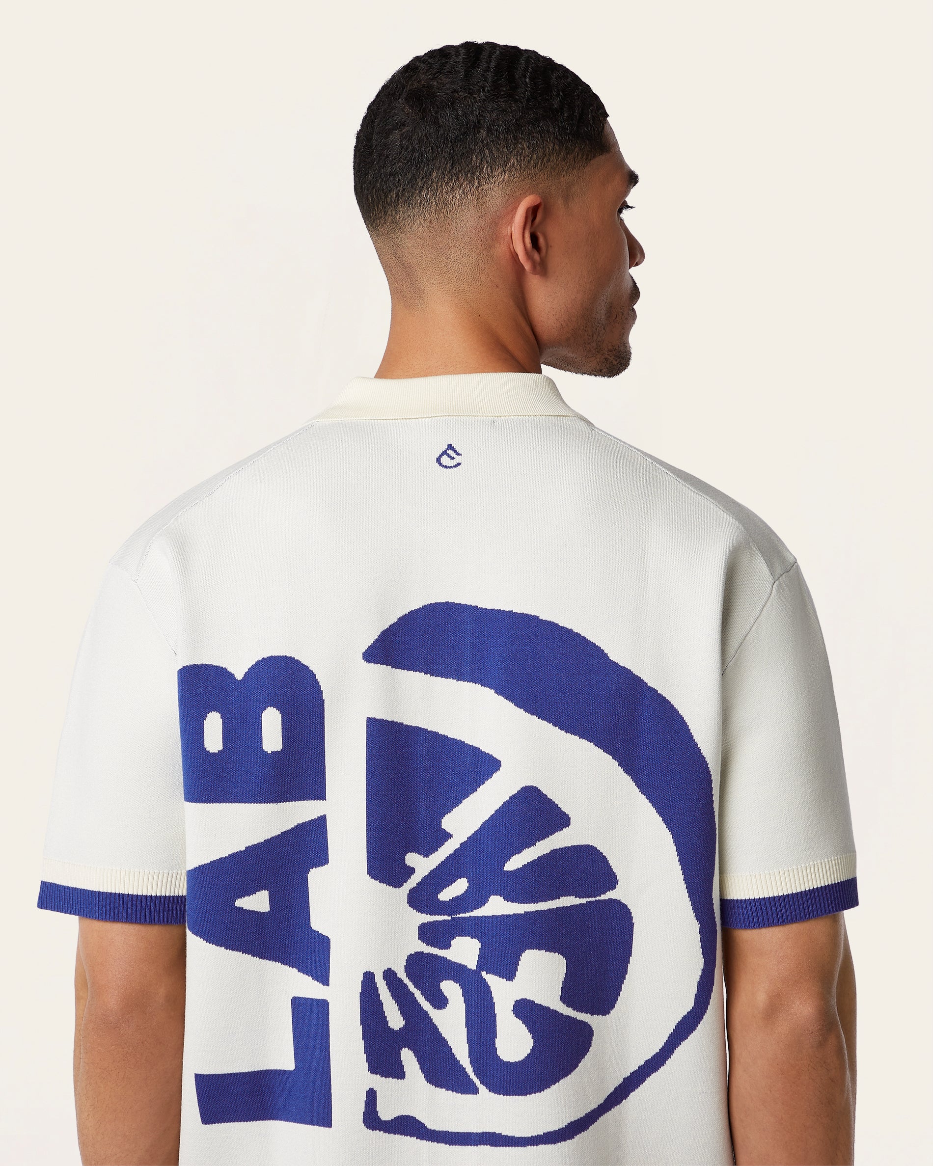 Jacquard Short Sleeve Shirt Off White / Cobalt Blue - Image 5