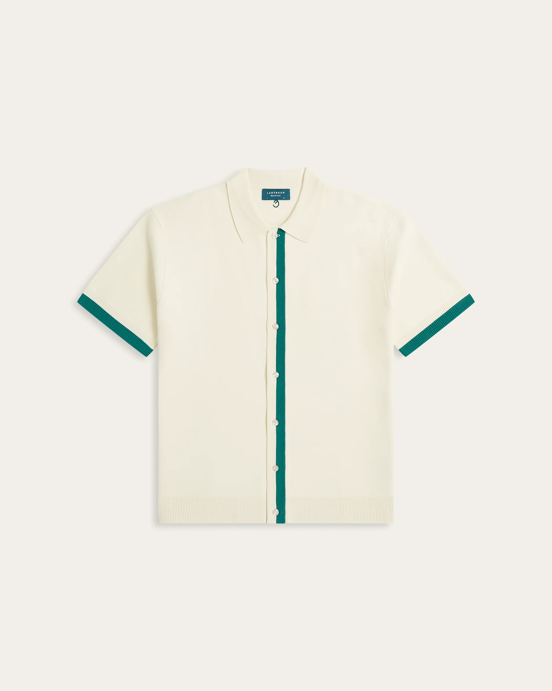Jacquard Short Sleeve Shirt Off White / Dark Green - Image 3