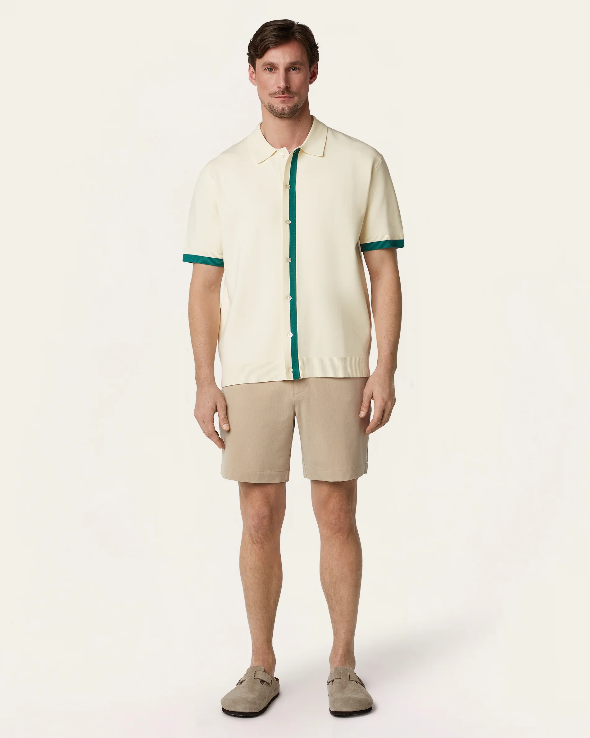 Jacquard Short Sleeve Shirt Off White / Dark Green - Image 6