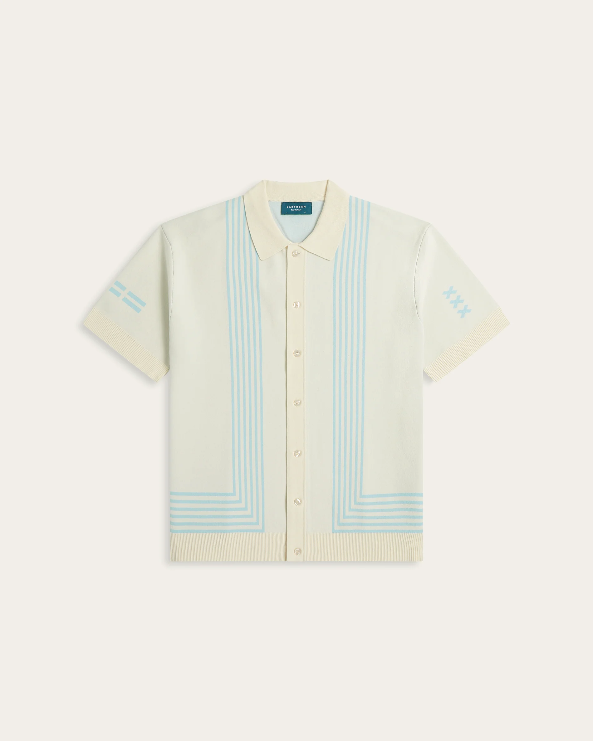 Jacquard Short Sleeve Shirt Off White / Light Blue - Image 4