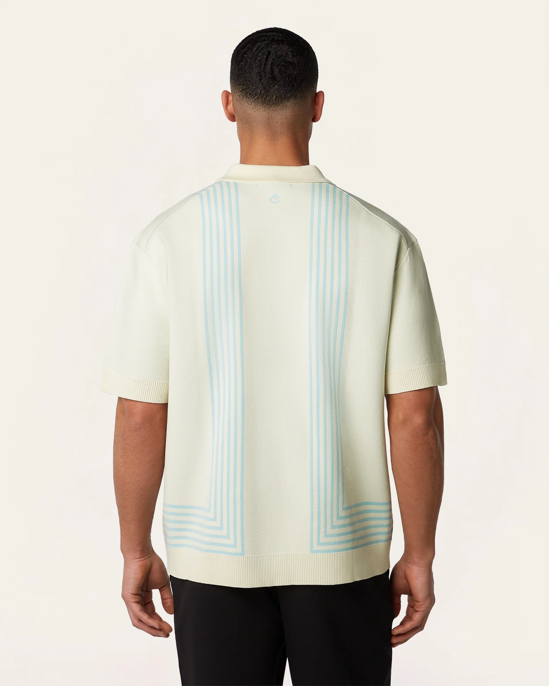 Jacquard Short Sleeve Shirt Off White / Light Blue - Image 5