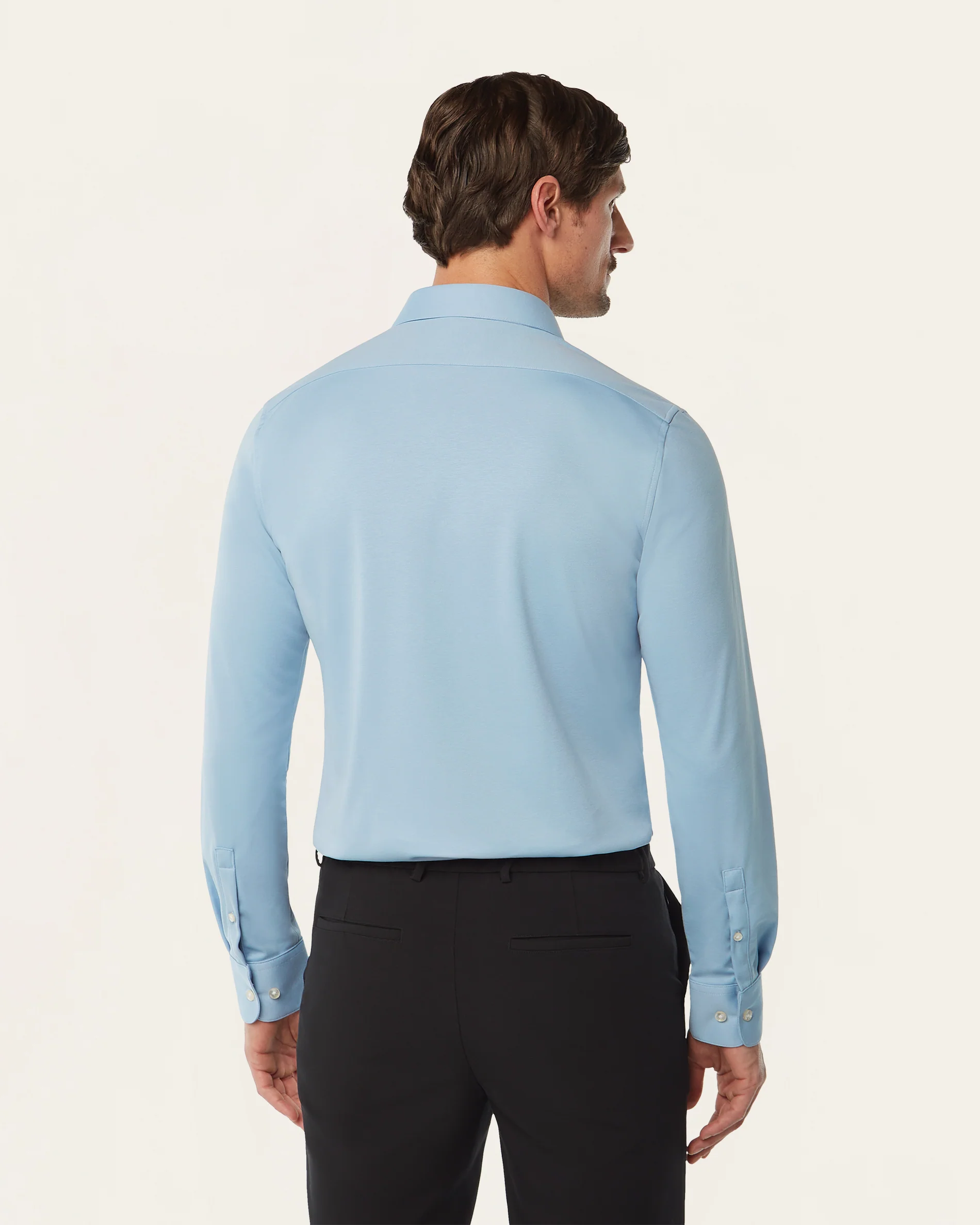 Knitted non-iron shirt blue - Image 3