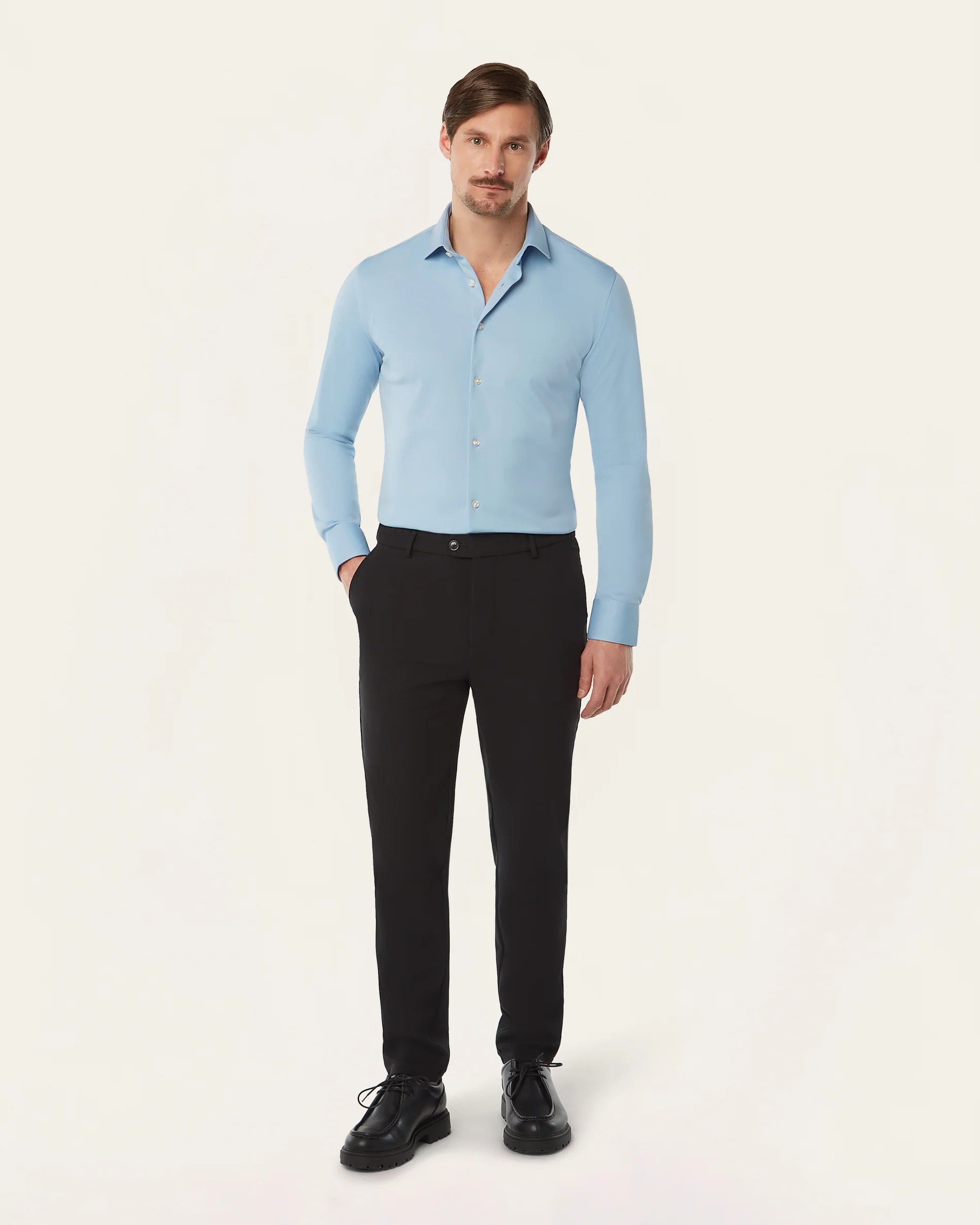 Knitted non-iron shirt blue - Image 5