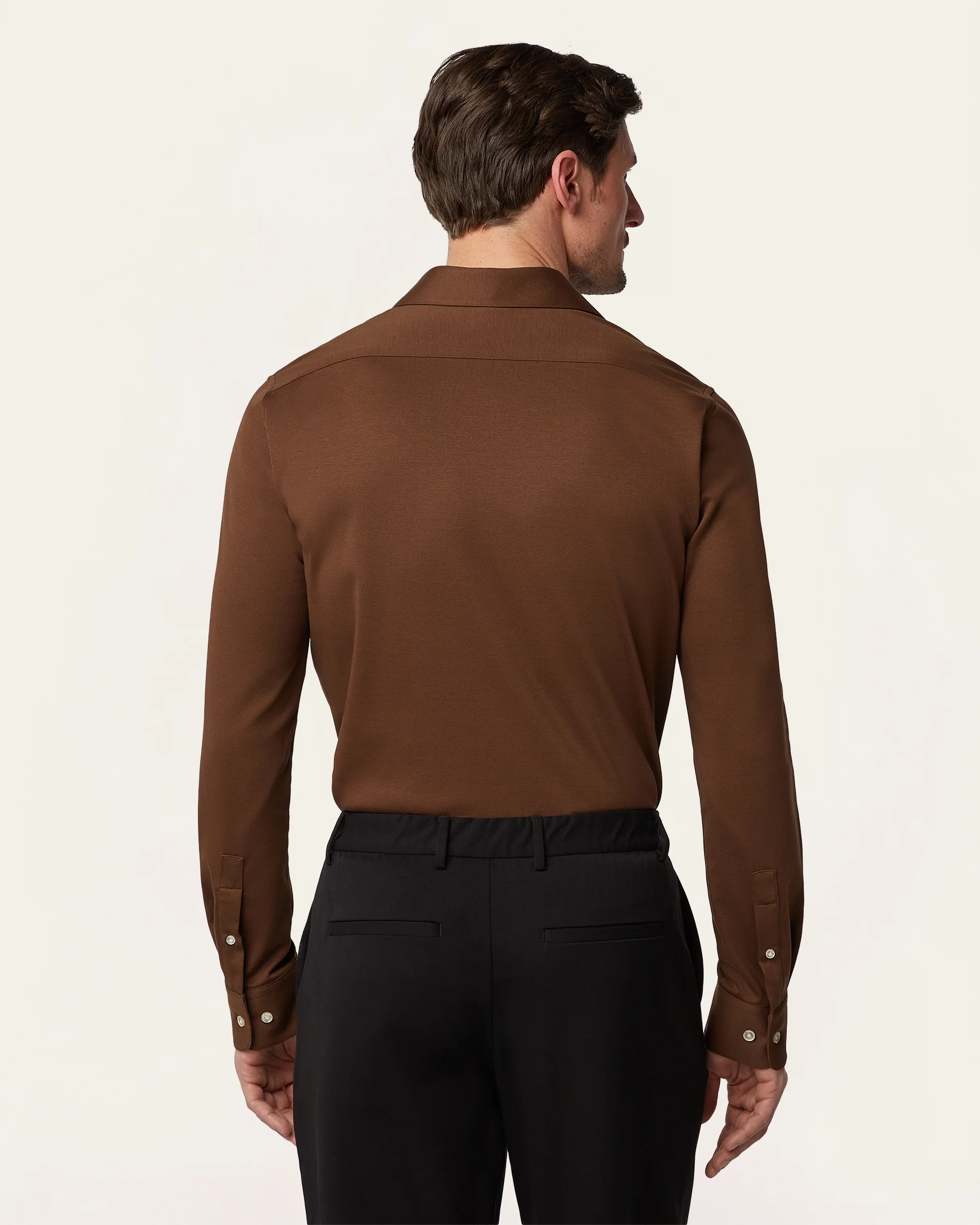 Knitted non-iron shirt Brown - Image 3