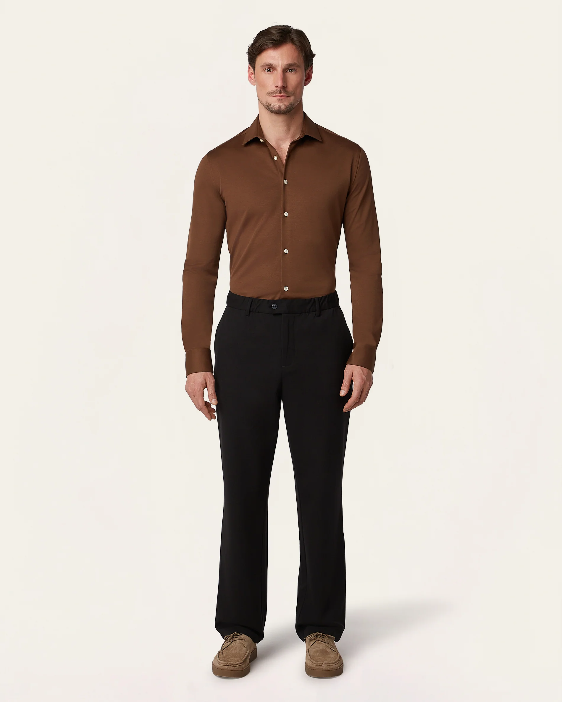 Knitted non-iron shirt Brown - Image 4