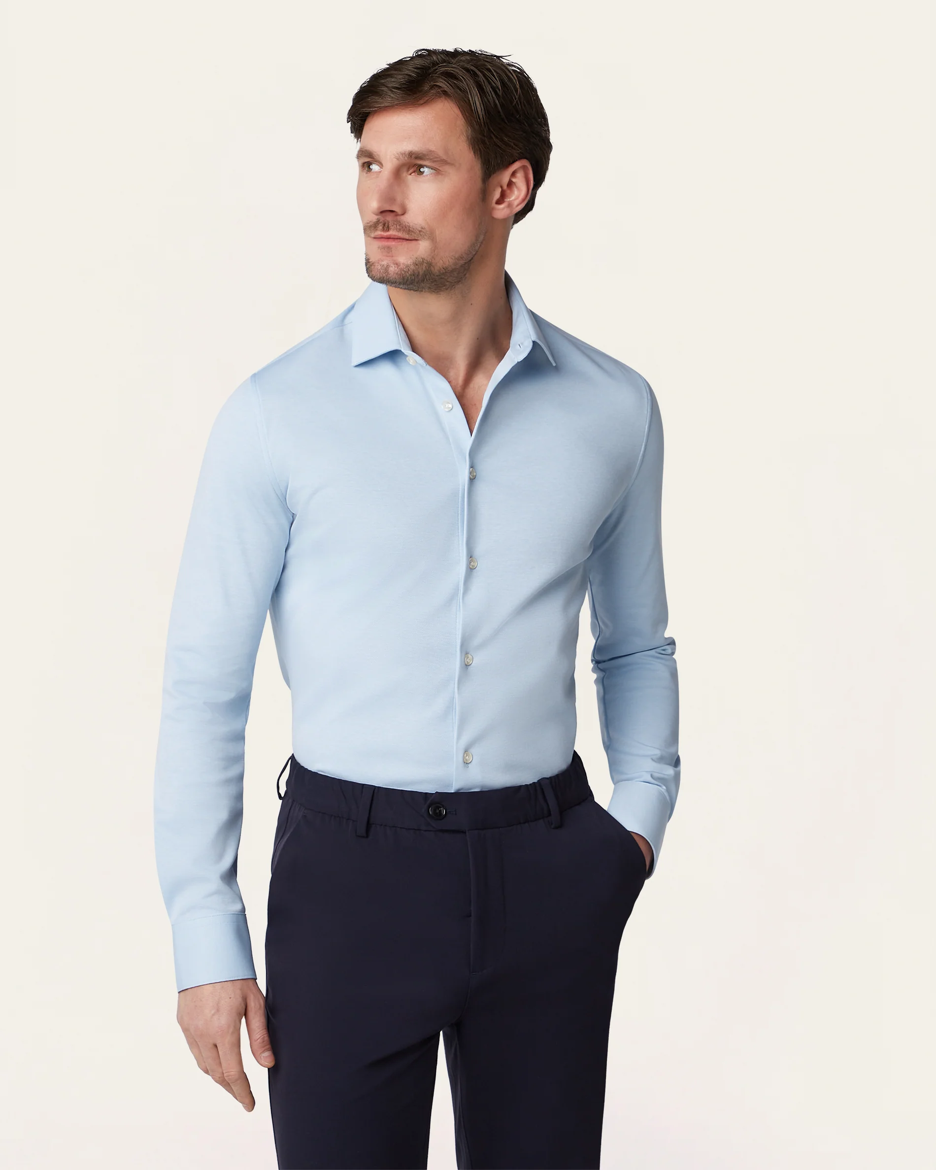 Knitted non-iron shirt Light Blue - Image 3