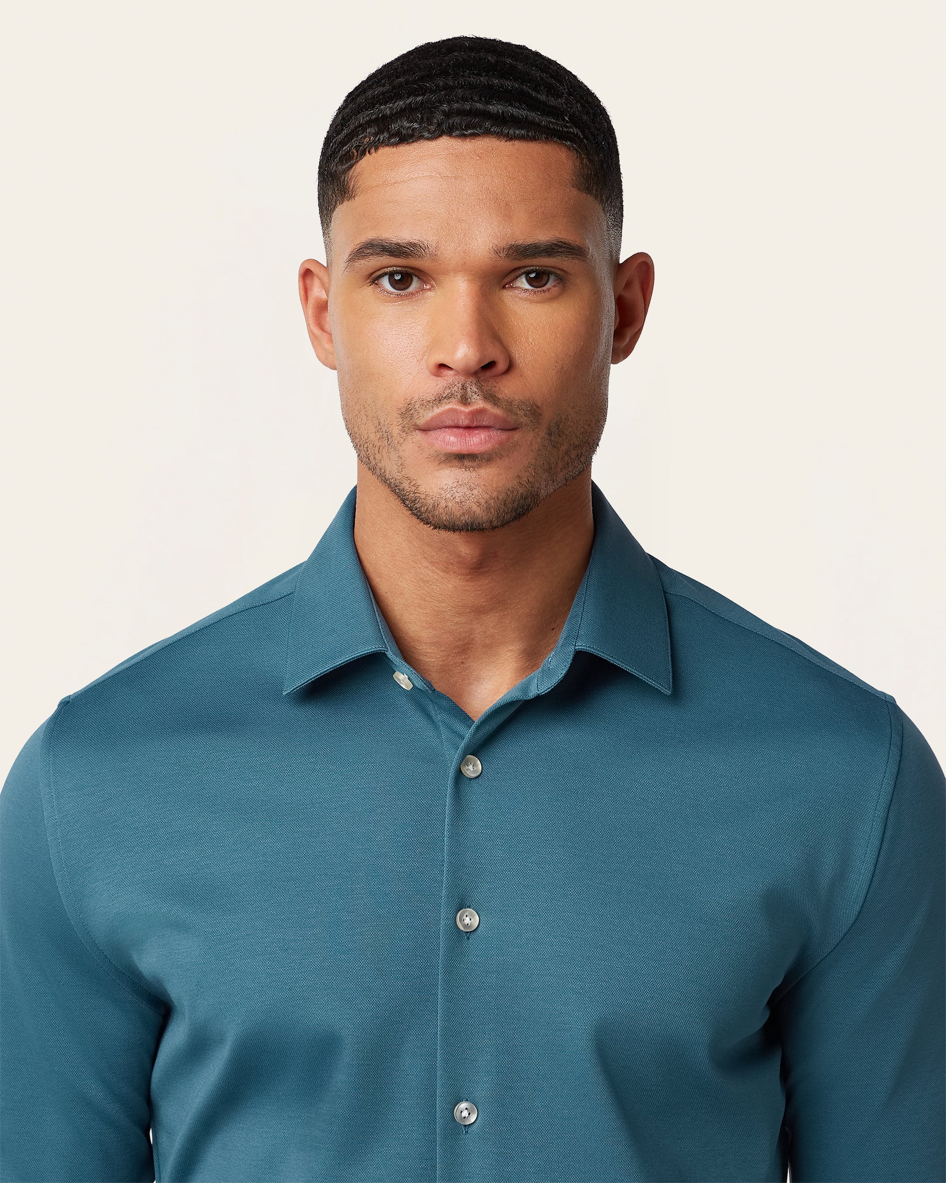 Knitted non-iron shirt Teal Blue - Image 3