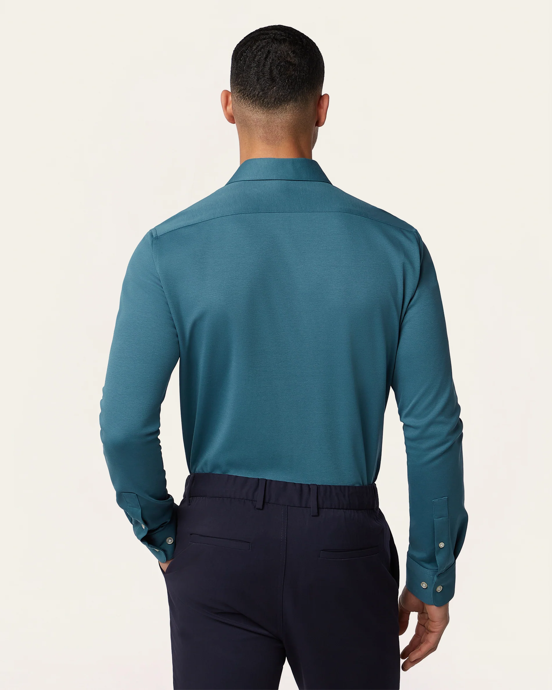 Knitted non-iron shirt Teal Blue - Image 4