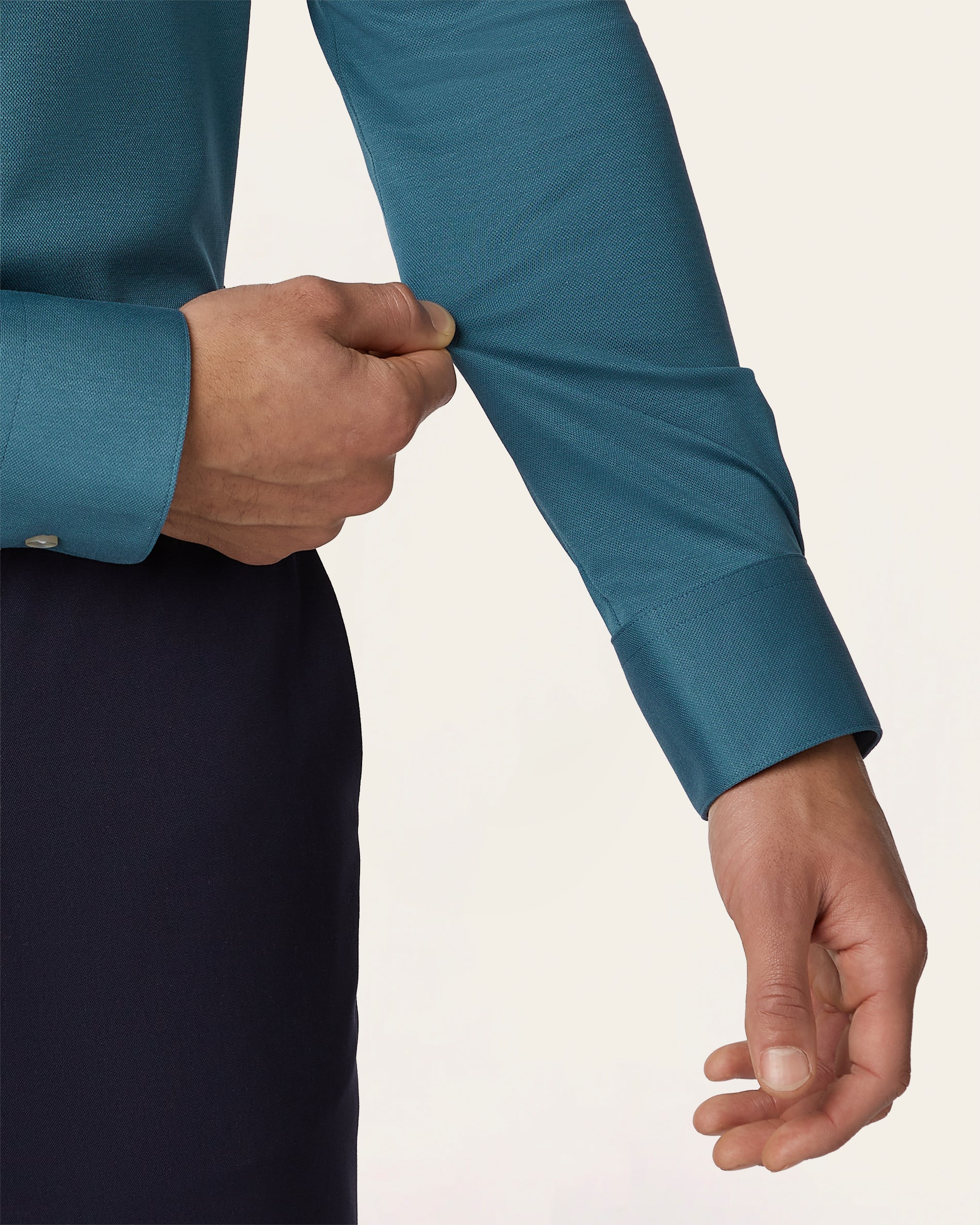 Knitted non-iron shirt Teal Blue - Image 5