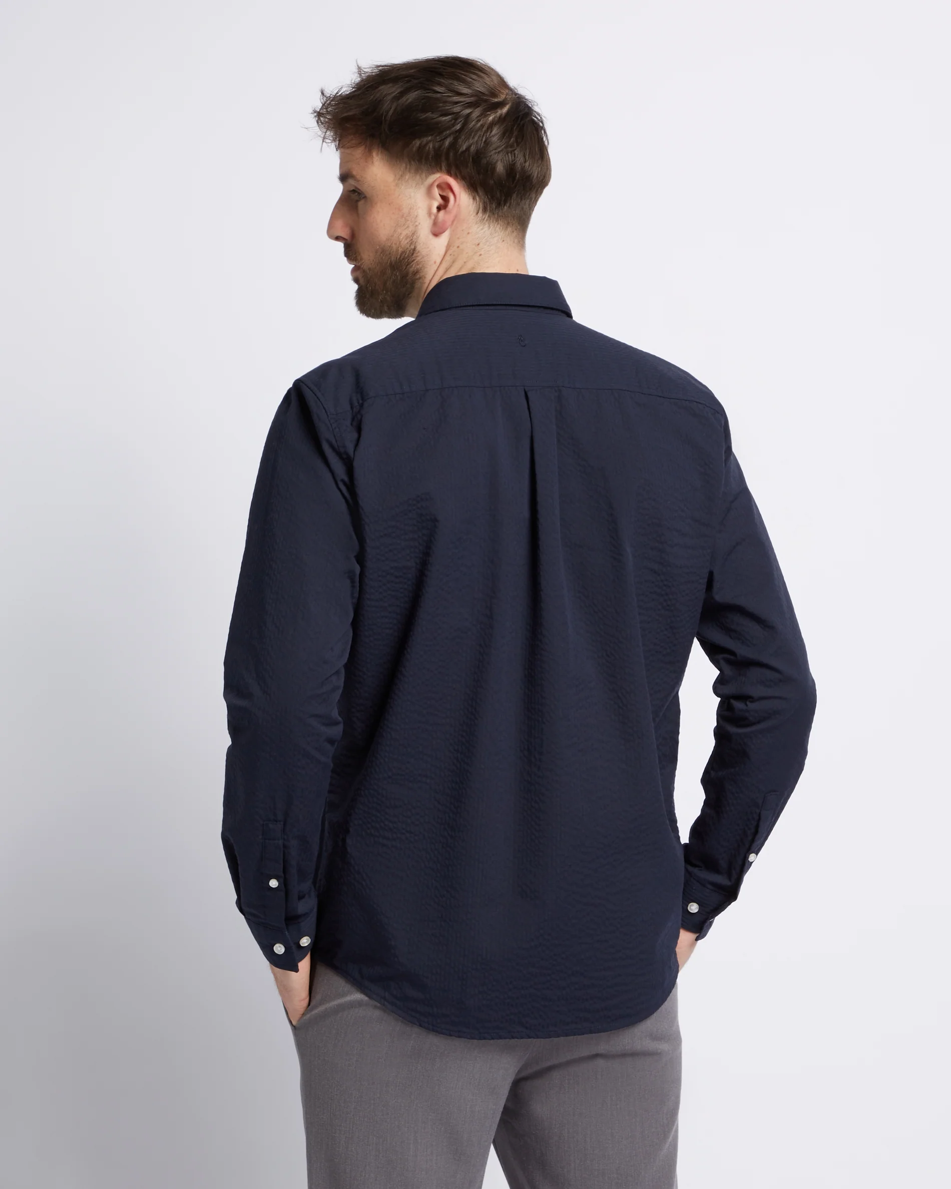 Seersucker shirt Navy - Image 4