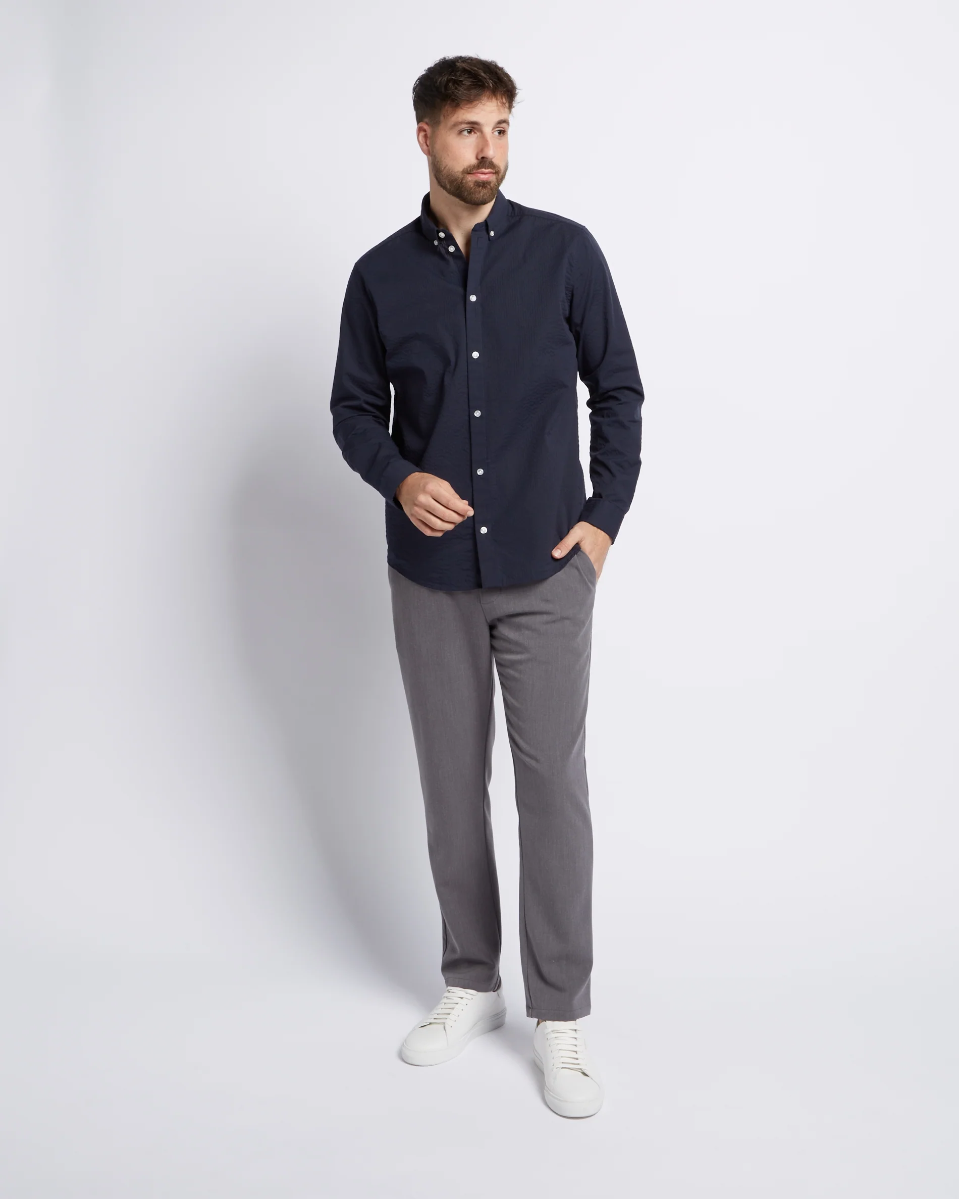 Seersucker shirt Navy - Image 5