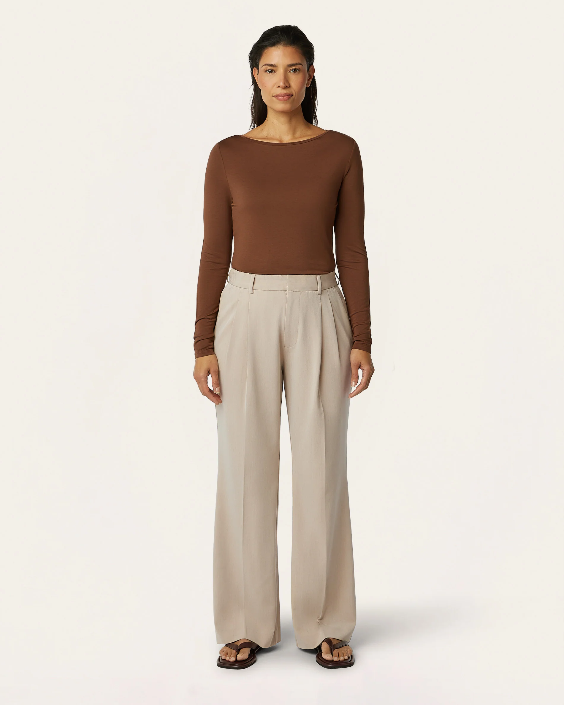 Pleated Signature wide pants - Sand - Image 2