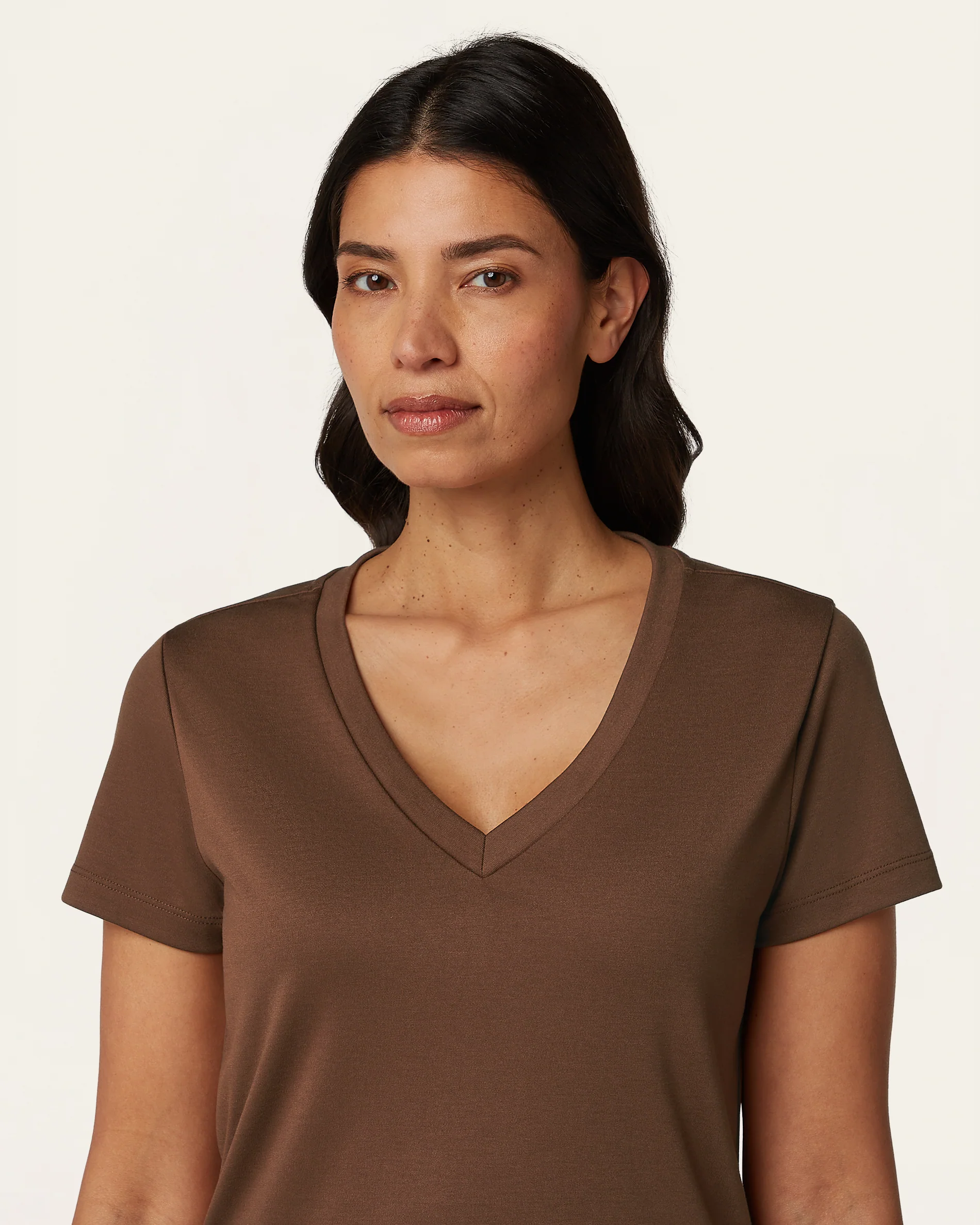 Interlock V-neck Slim Fit T-shirt - Brown - Image 2